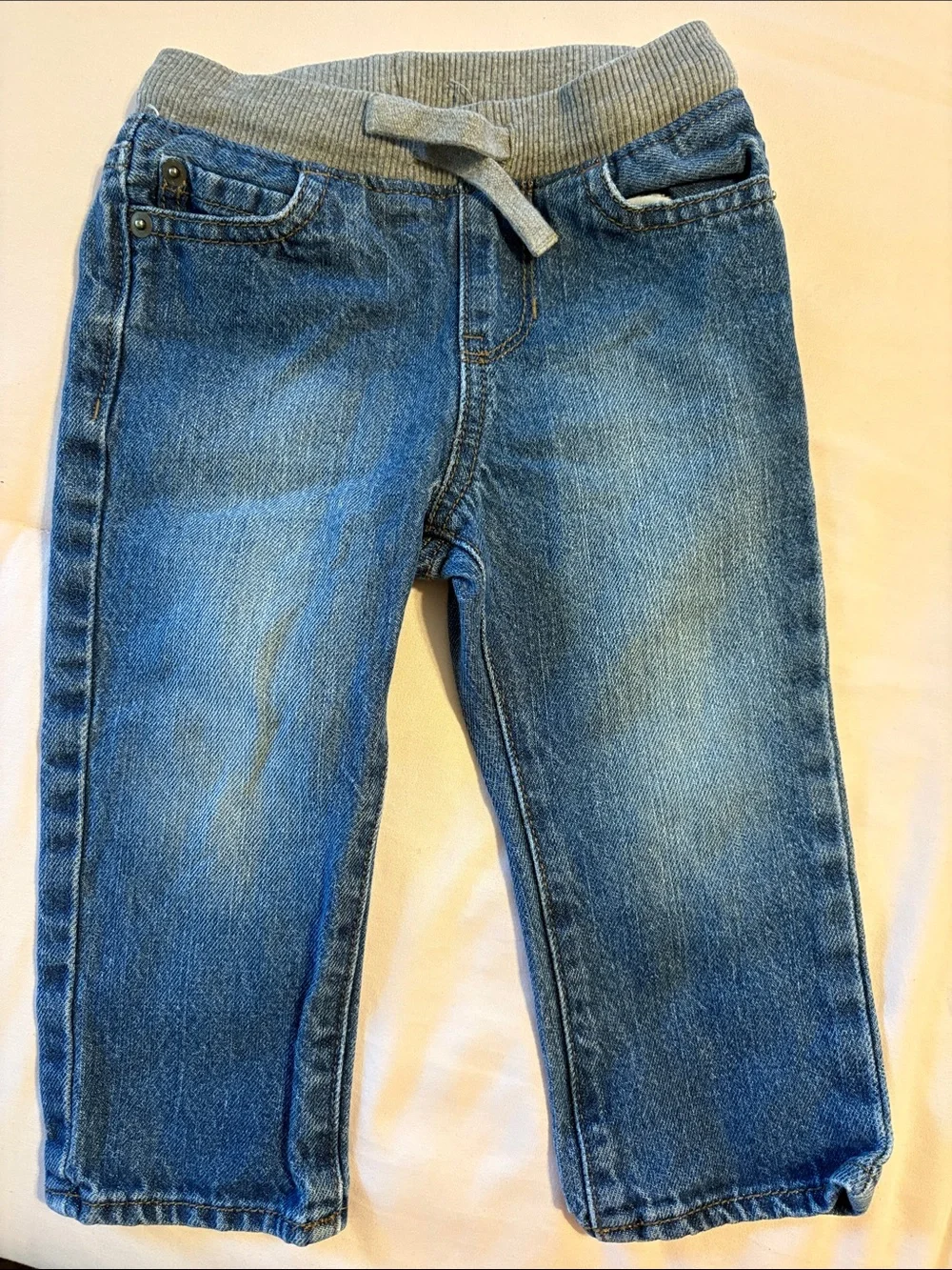 The Children's Place Blue Straight-Leg Jeans with Gray Rib Waist